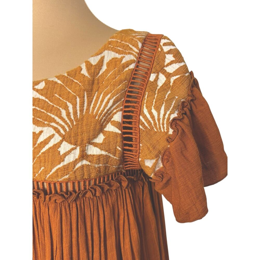 FREE PEOPLE Vintage Charm Relaxed Fit Flowy Embroidered Ruffled Midi Dress Sz XS - Picture 6 of 15